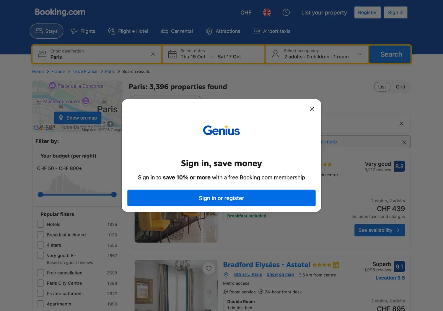 Screen capture of booking.com