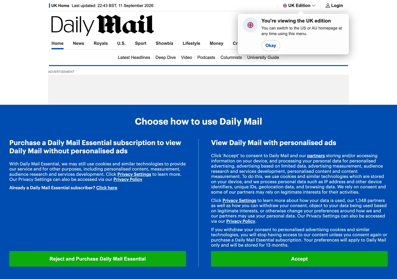 Screen capture of dailymail.co.uk