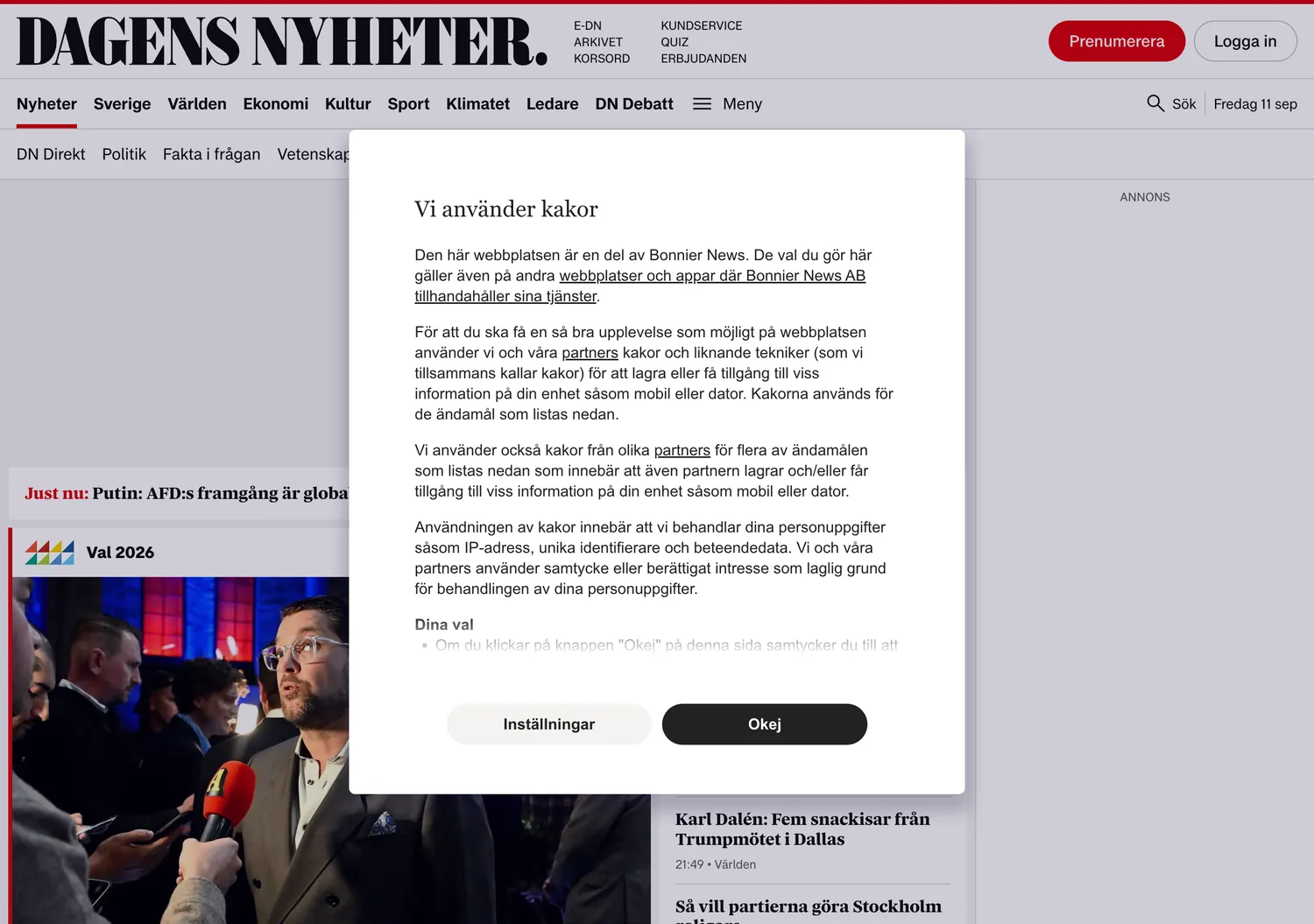 Screen capture of dn.se