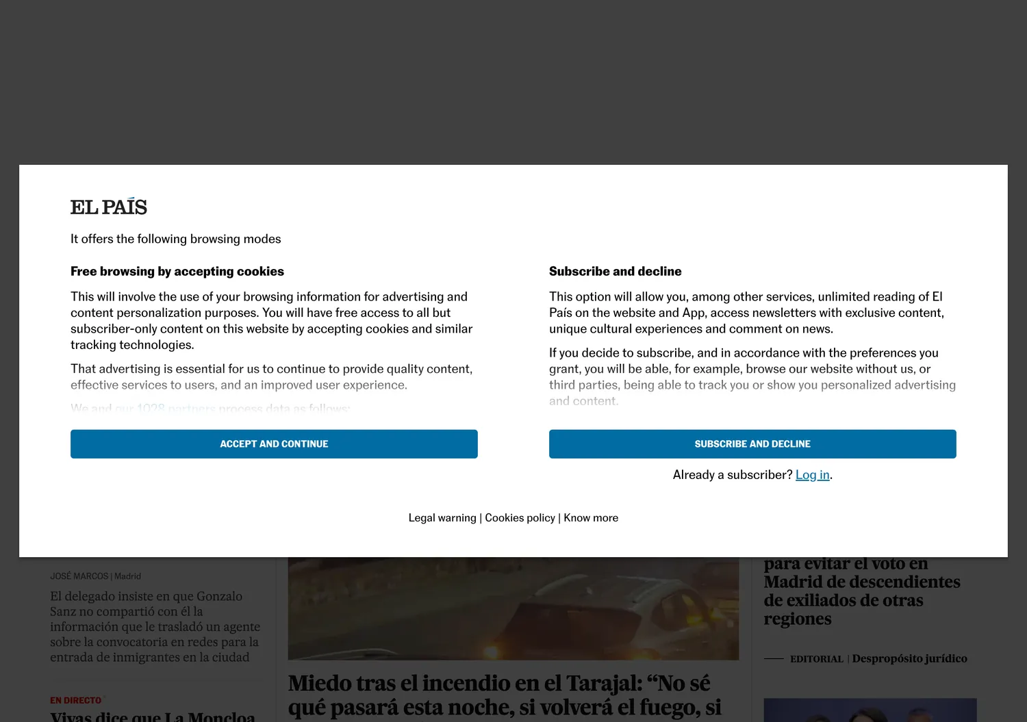 Screen capture of elpais.com
