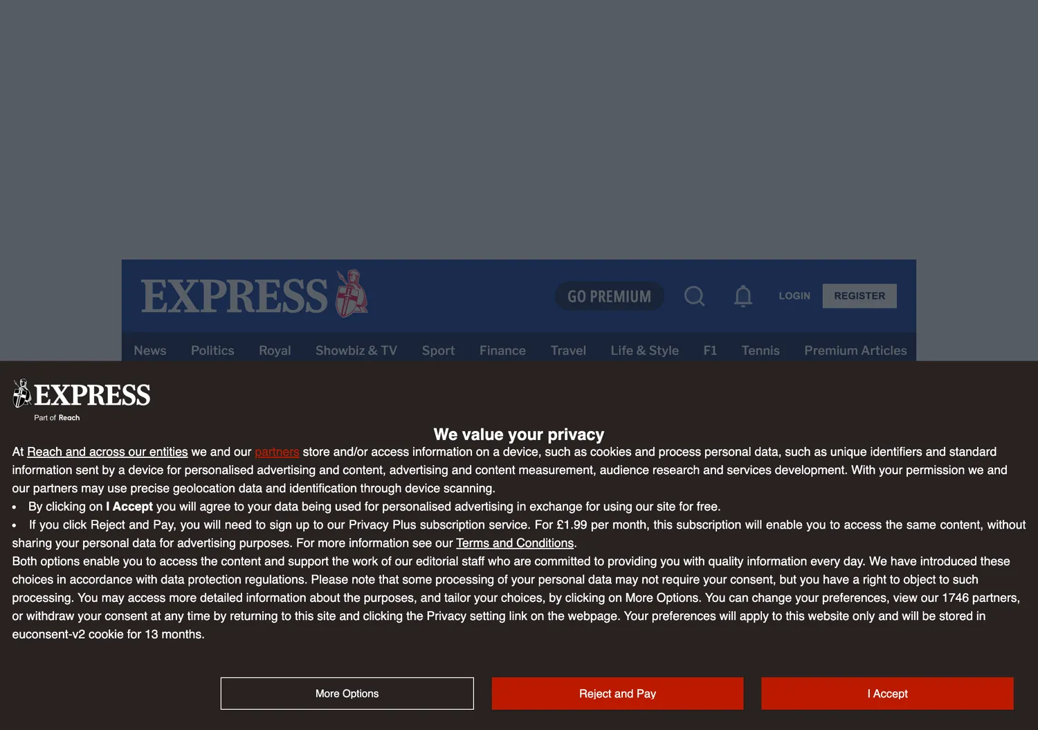Screen capture of express.co.uk