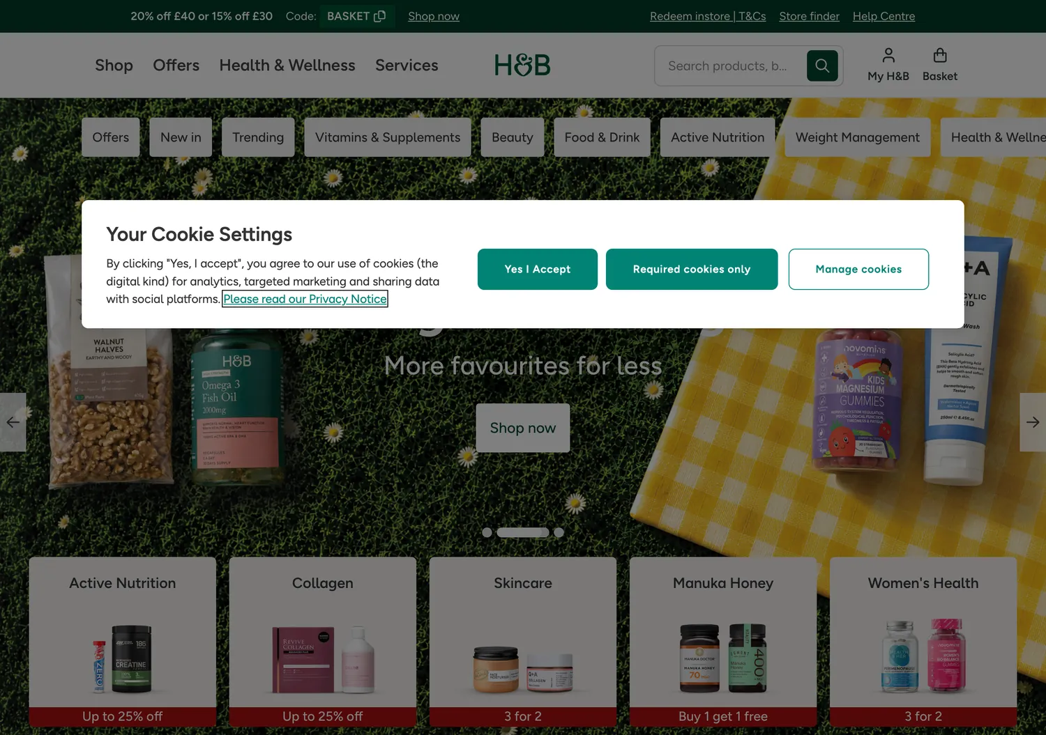 Screen capture of hollandandbarrett.com