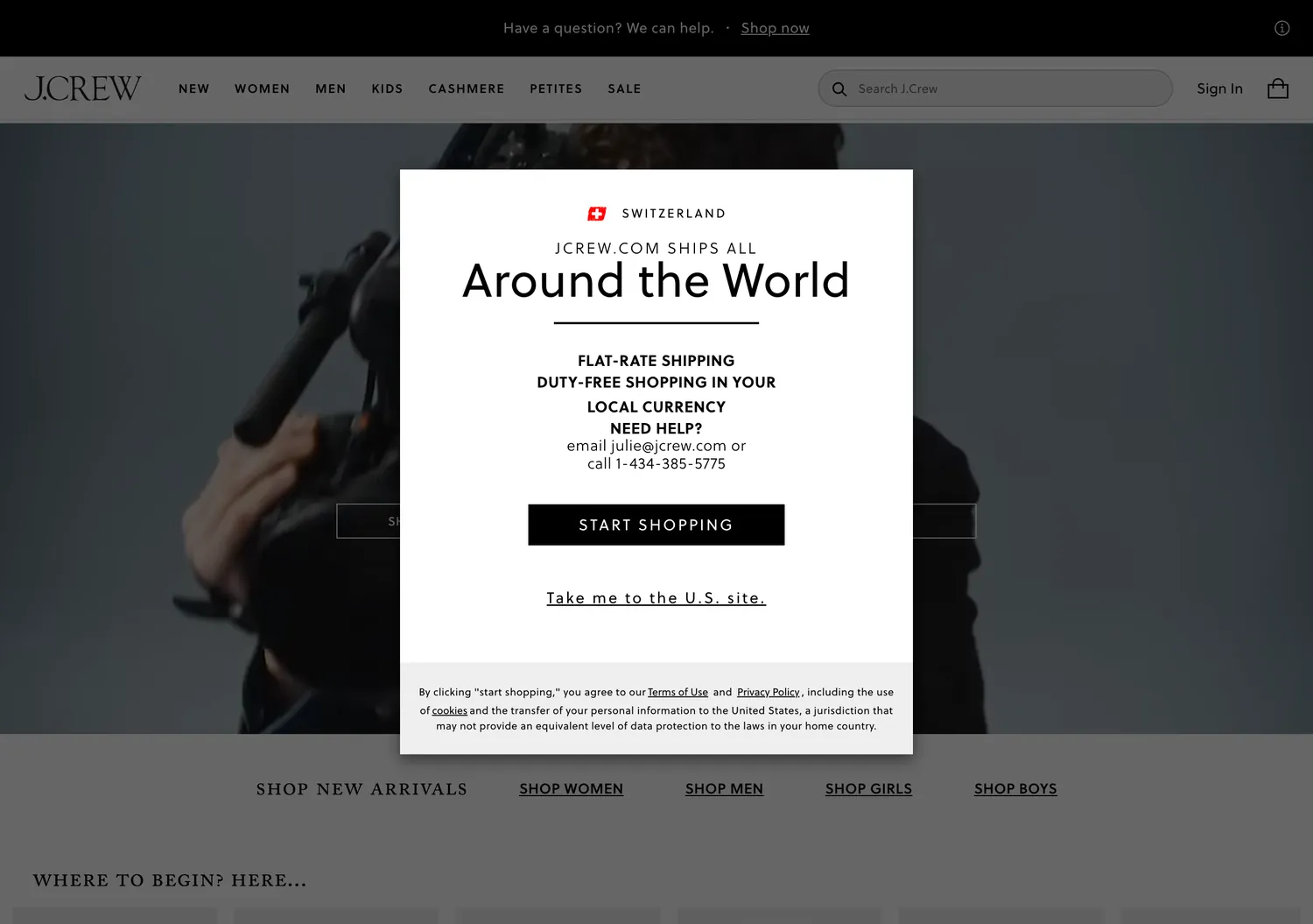 Screen capture of jcrew.com