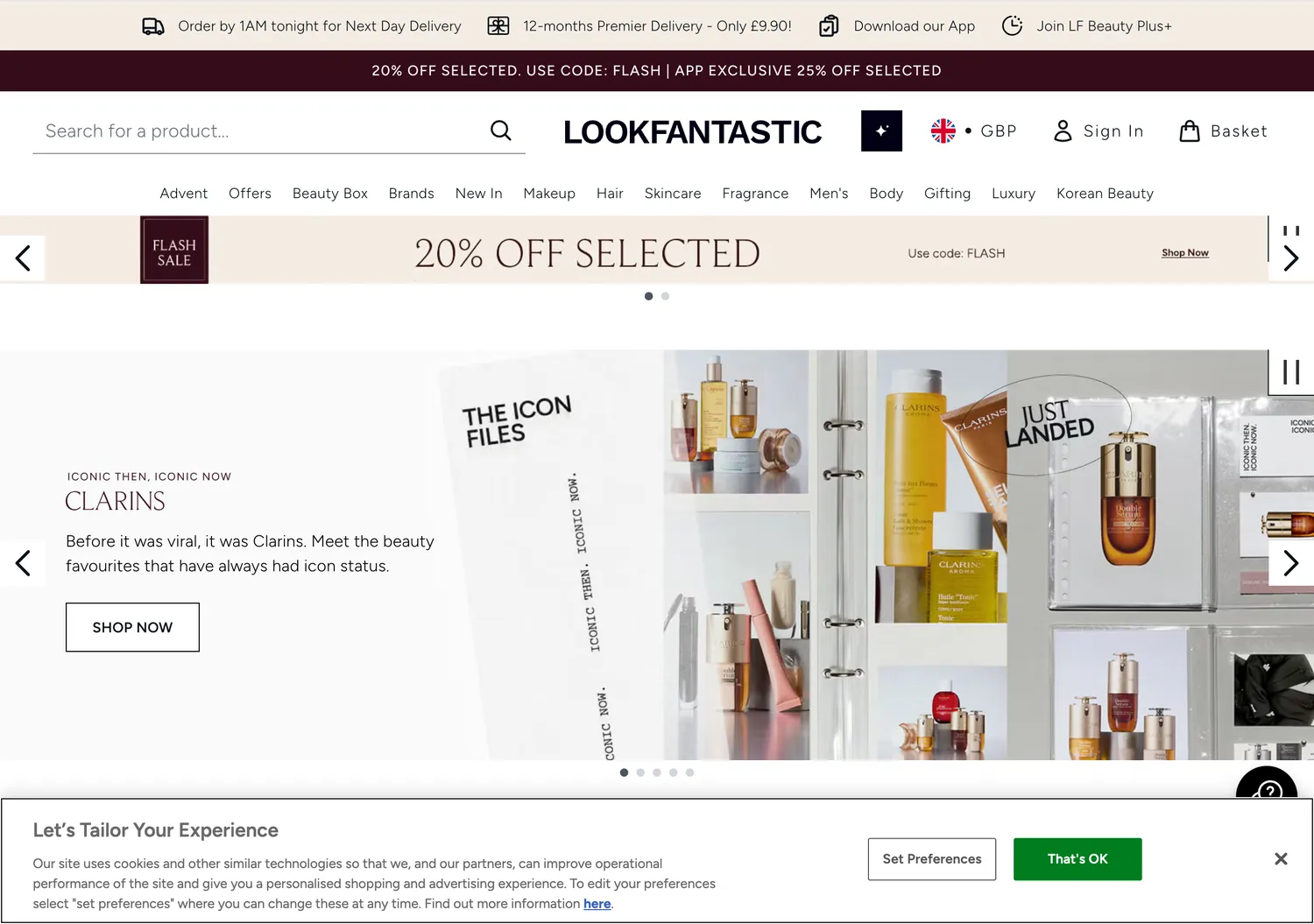 Screen capture of lookfantastic.com
