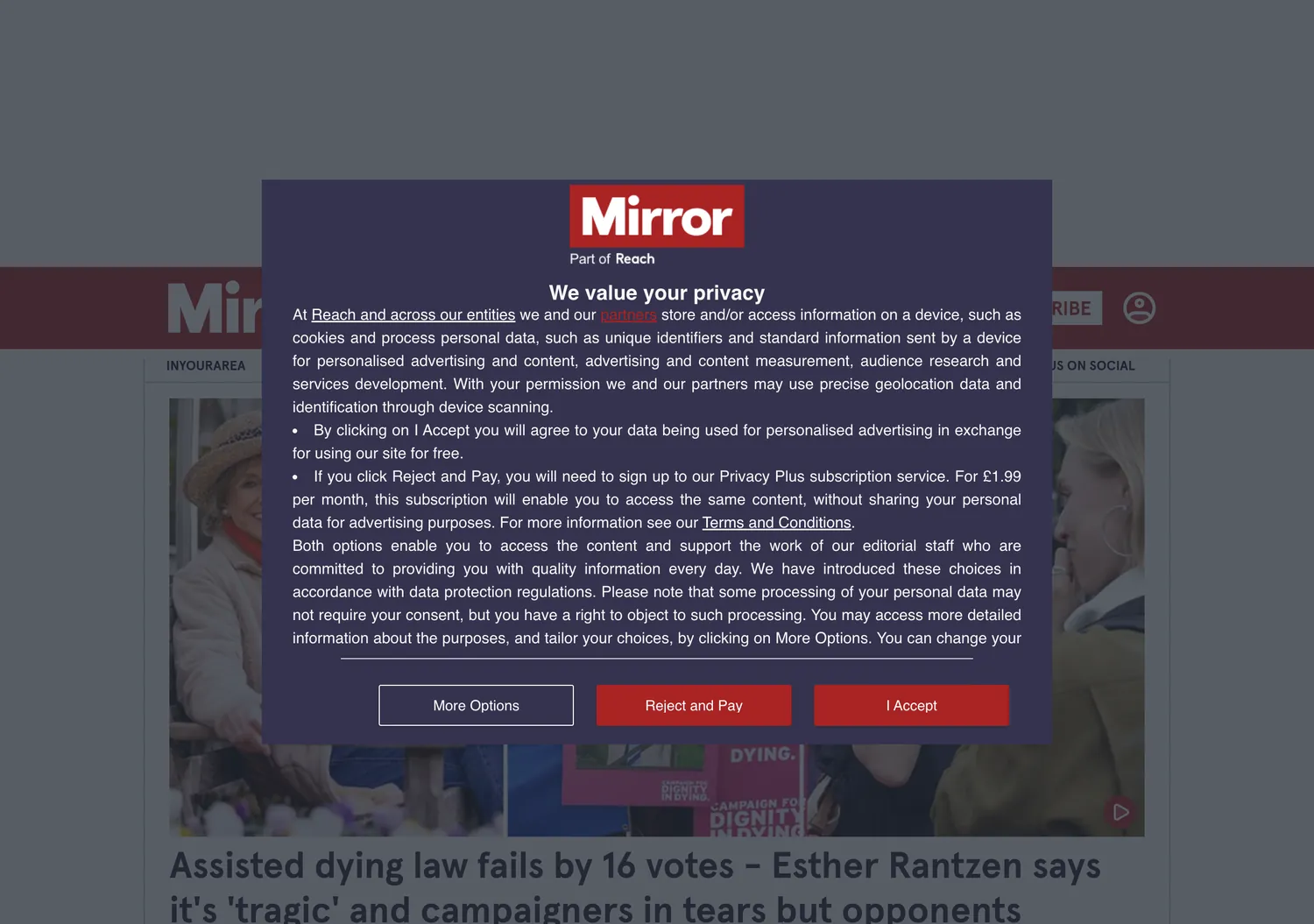 Screen capture of mirror.co.uk