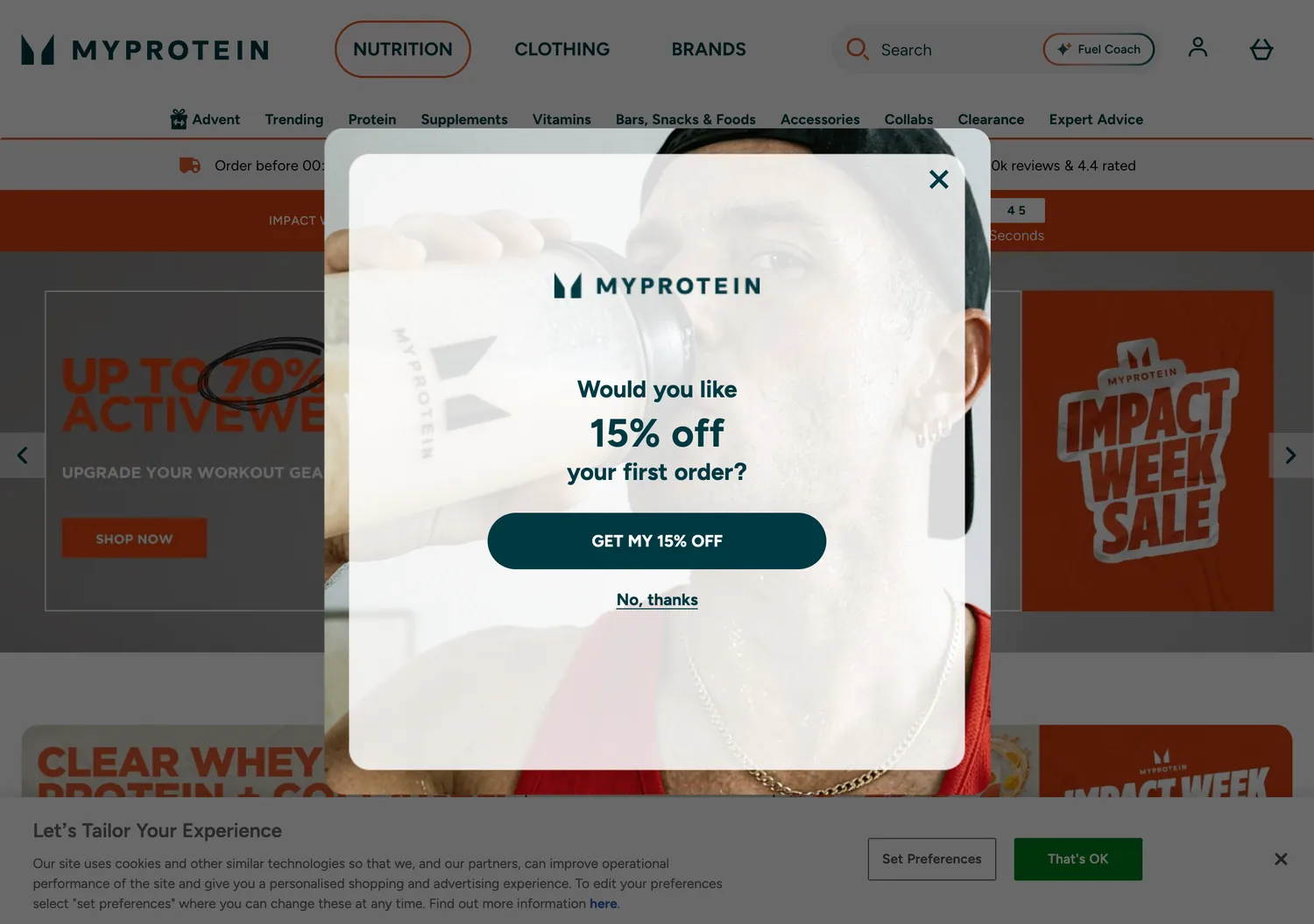 Screen capture of myprotein.com