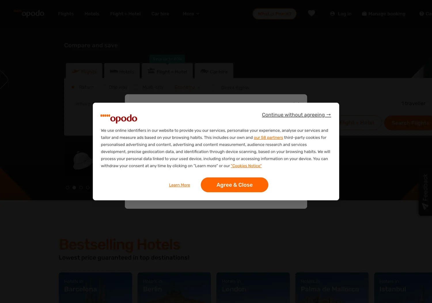 Screen capture of opodo.co.uk