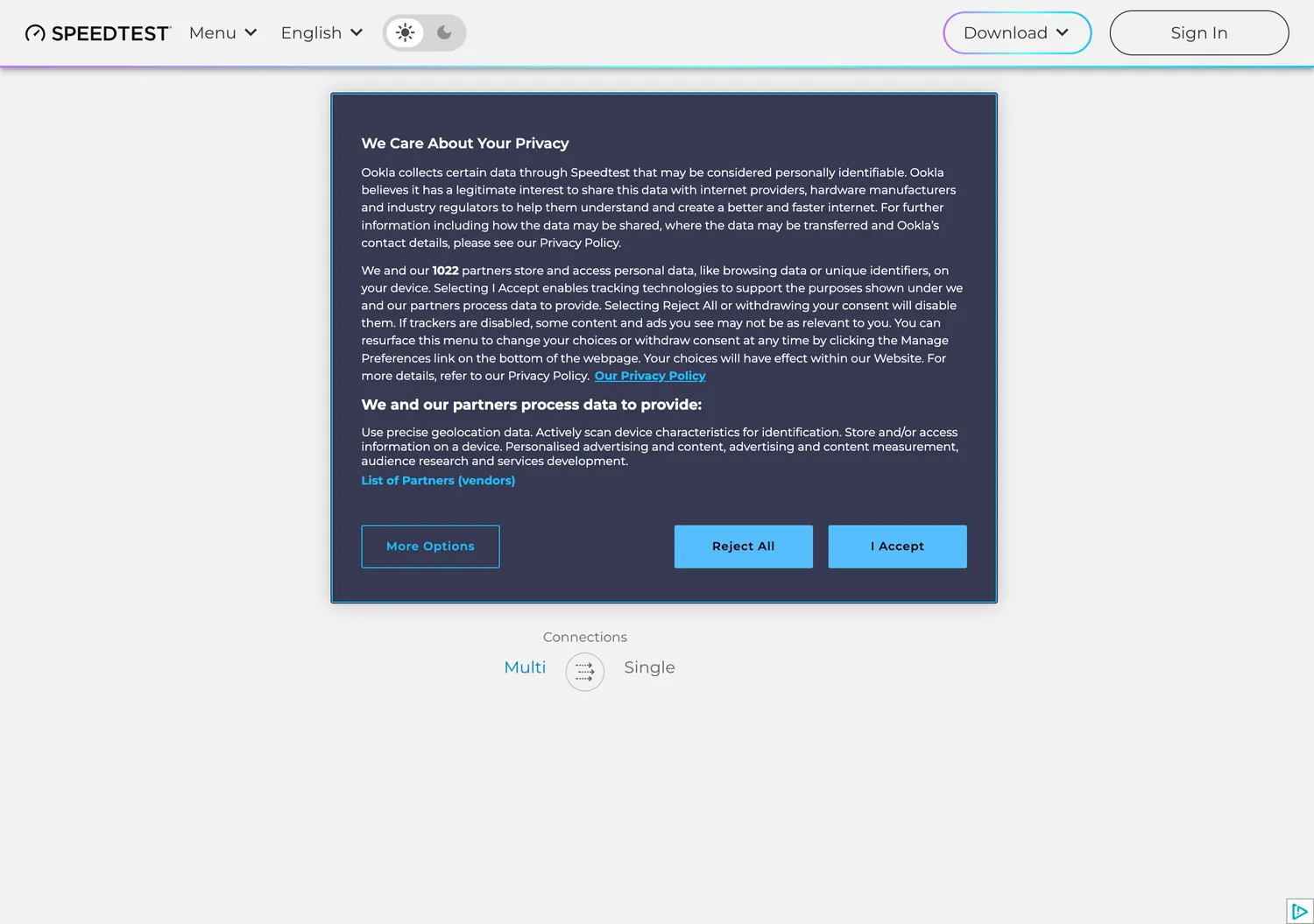 Screen capture of speedtest.net