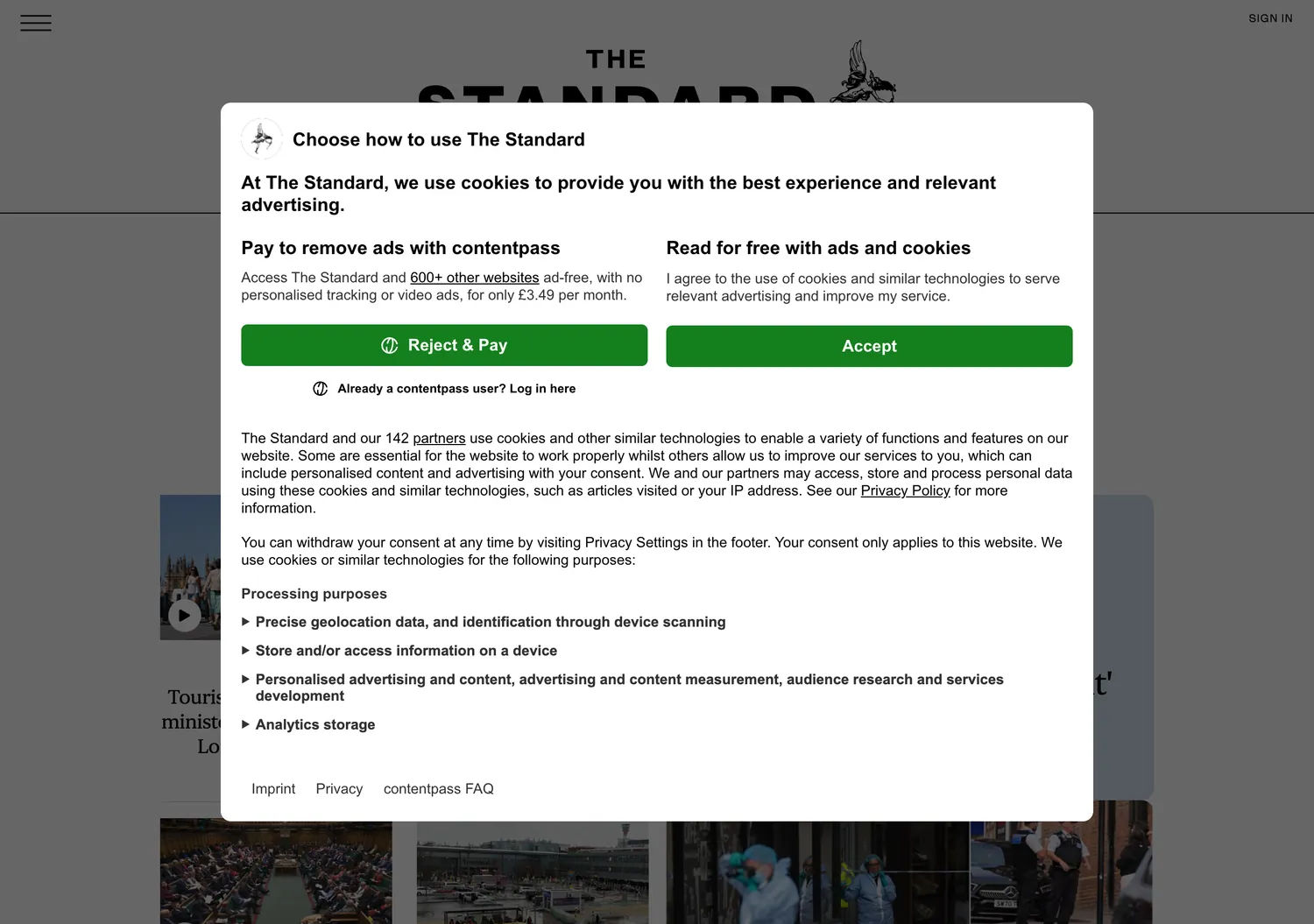 Screen capture of standard.co.uk
