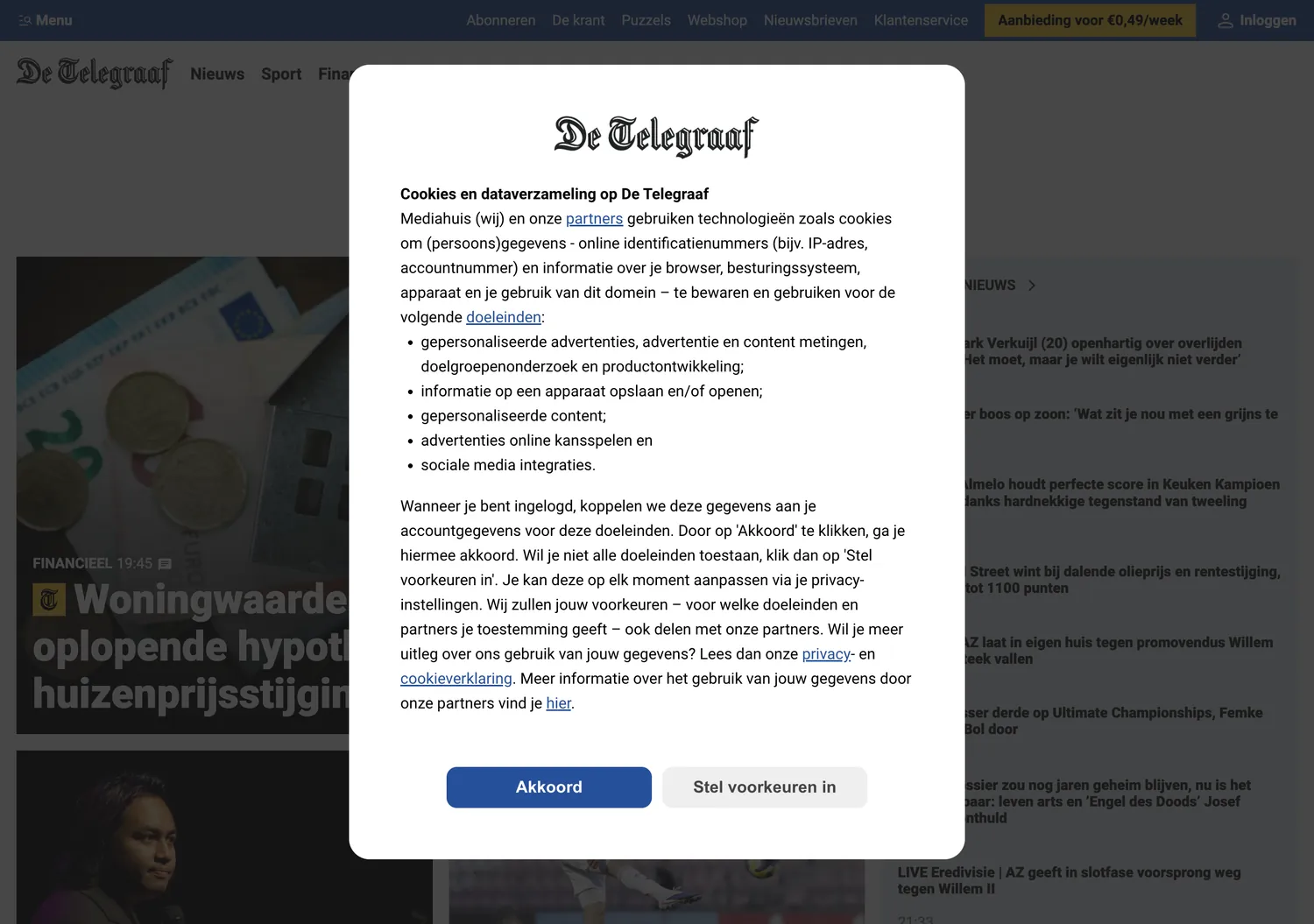 Screen capture of telegraaf.nl