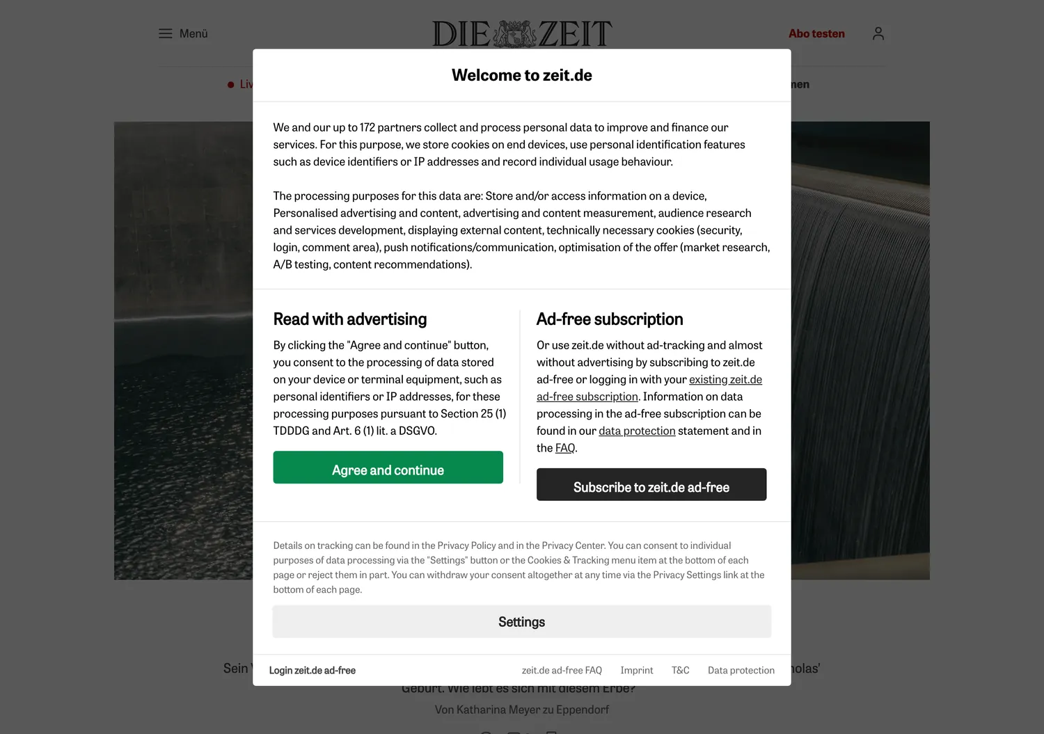 Screen capture of zeit.de